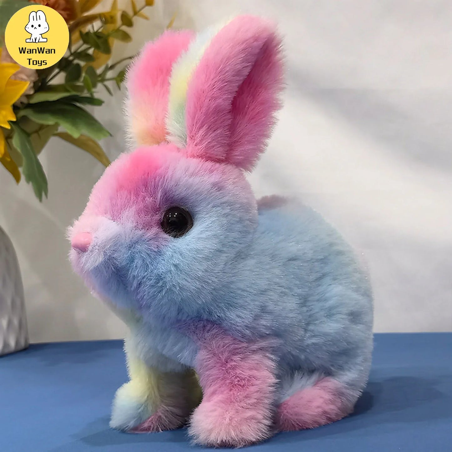 Simulation Soft Fur Color Starry Sky Color Electric Cute Bunny Children Plush Interactive Animal Doll Battery Model 3+