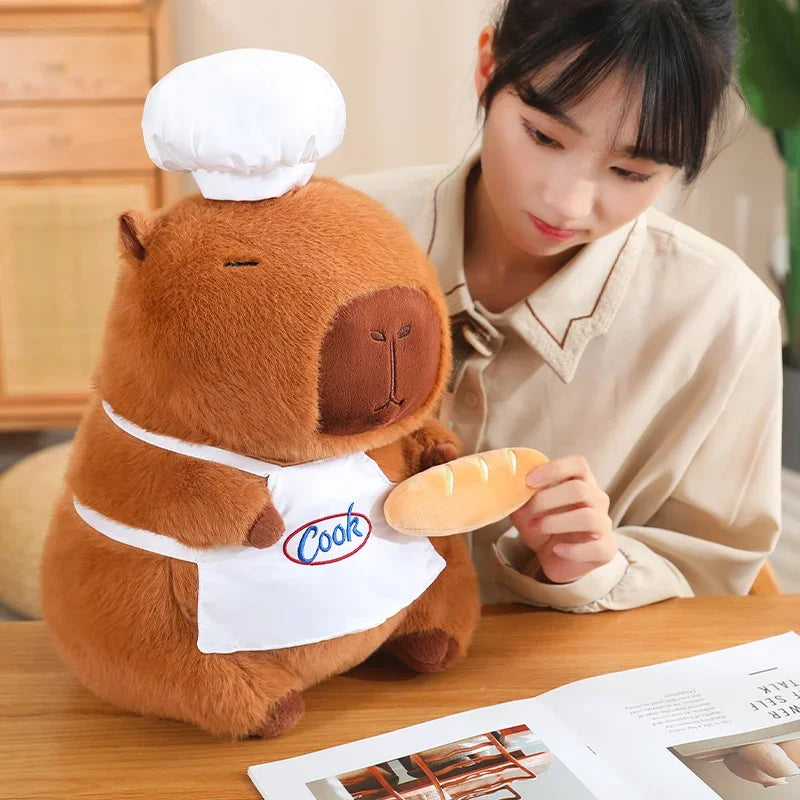 Big Size Lovely Chef Capybara Plush Toy Kawaii Stuffed Animal Funny Capybara Hold Bread Plushies Cute Doll Room Decor Gifts