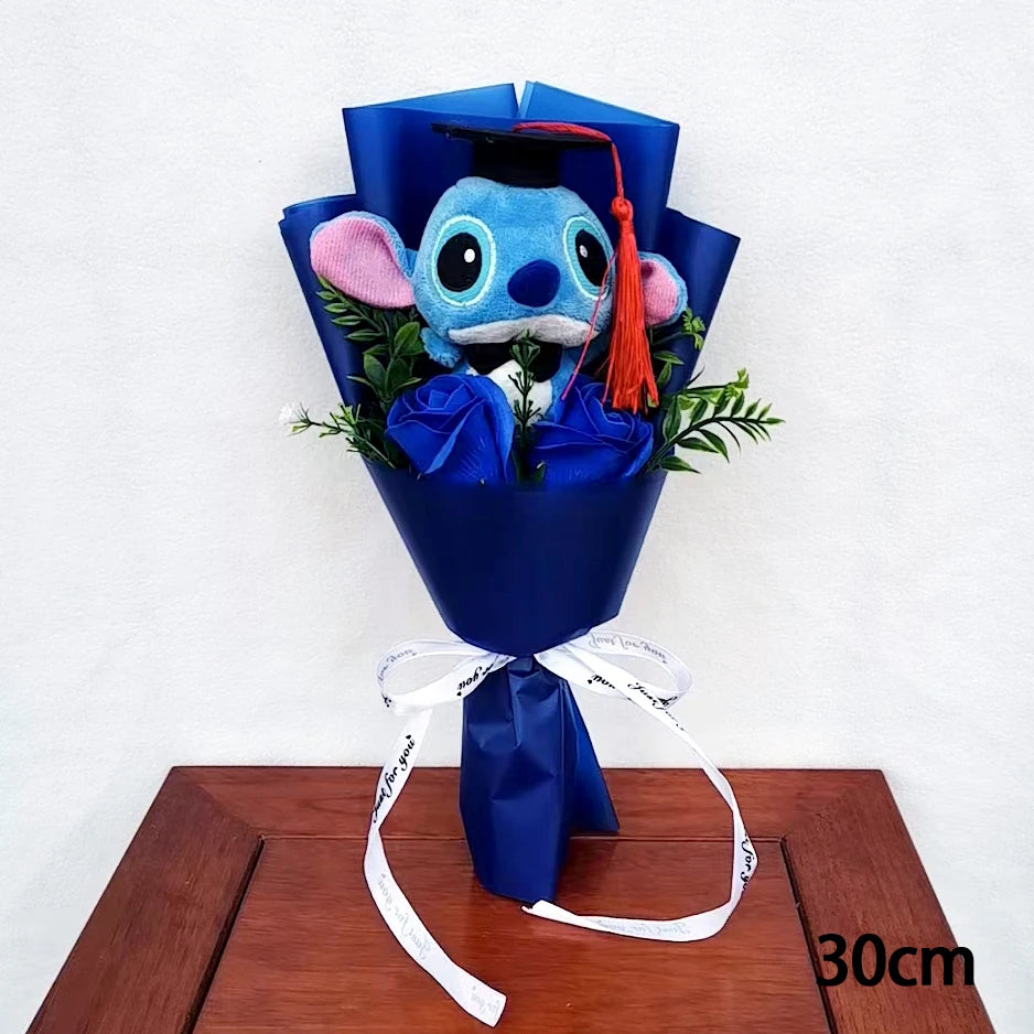 Hot Lilo & Stitch Plush Doll Toys With Soap Rose Flower Bouquet Anime Stuffed Animals Home Decoration Valentine Graduation Gift