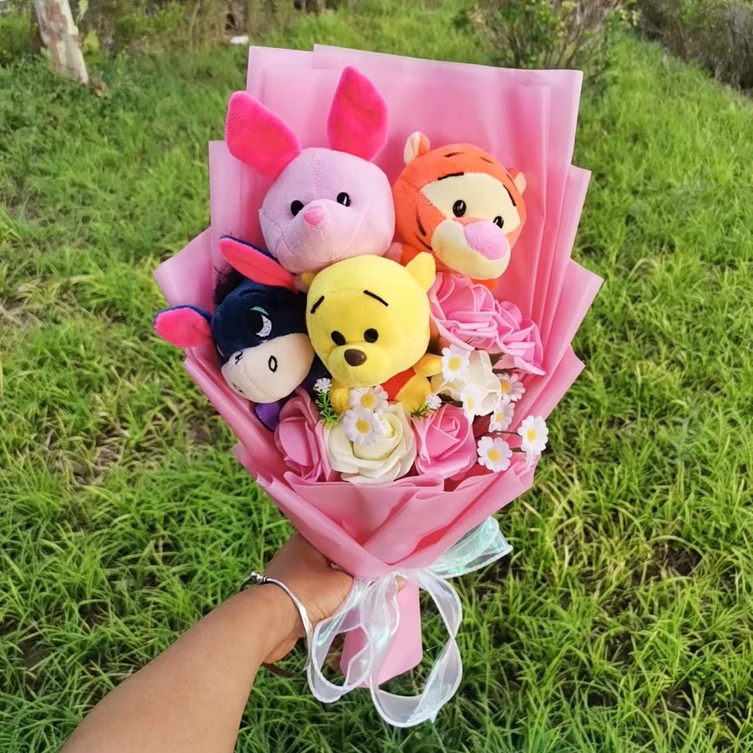 Winnie the Pooh Bear Tiger Pig Plush Bouquet Anime Cartoon Decoration Kids Birthday Gift Valentine's Day Gift For Women