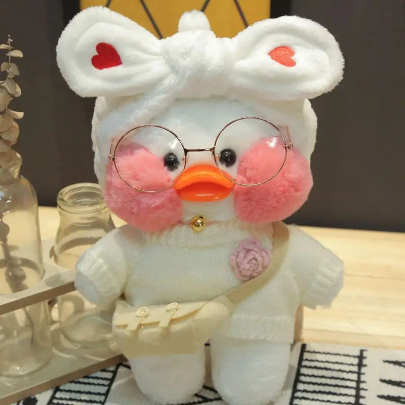 30cm Cute Cafe White Duck Stuffed Plush Animals Toy Wear Glasses And Clothes Soft Doll Girl Birthday Creative Gift For Children