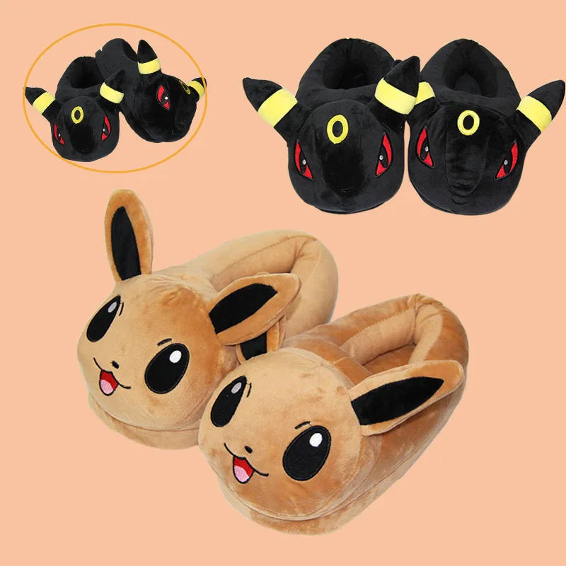 New Winter Anime Pokemon Pikachu Eevee Umbreon Simpson Kawaii Plush Soft Toys Adult Children Warm Slippers Home Indoor Shoes