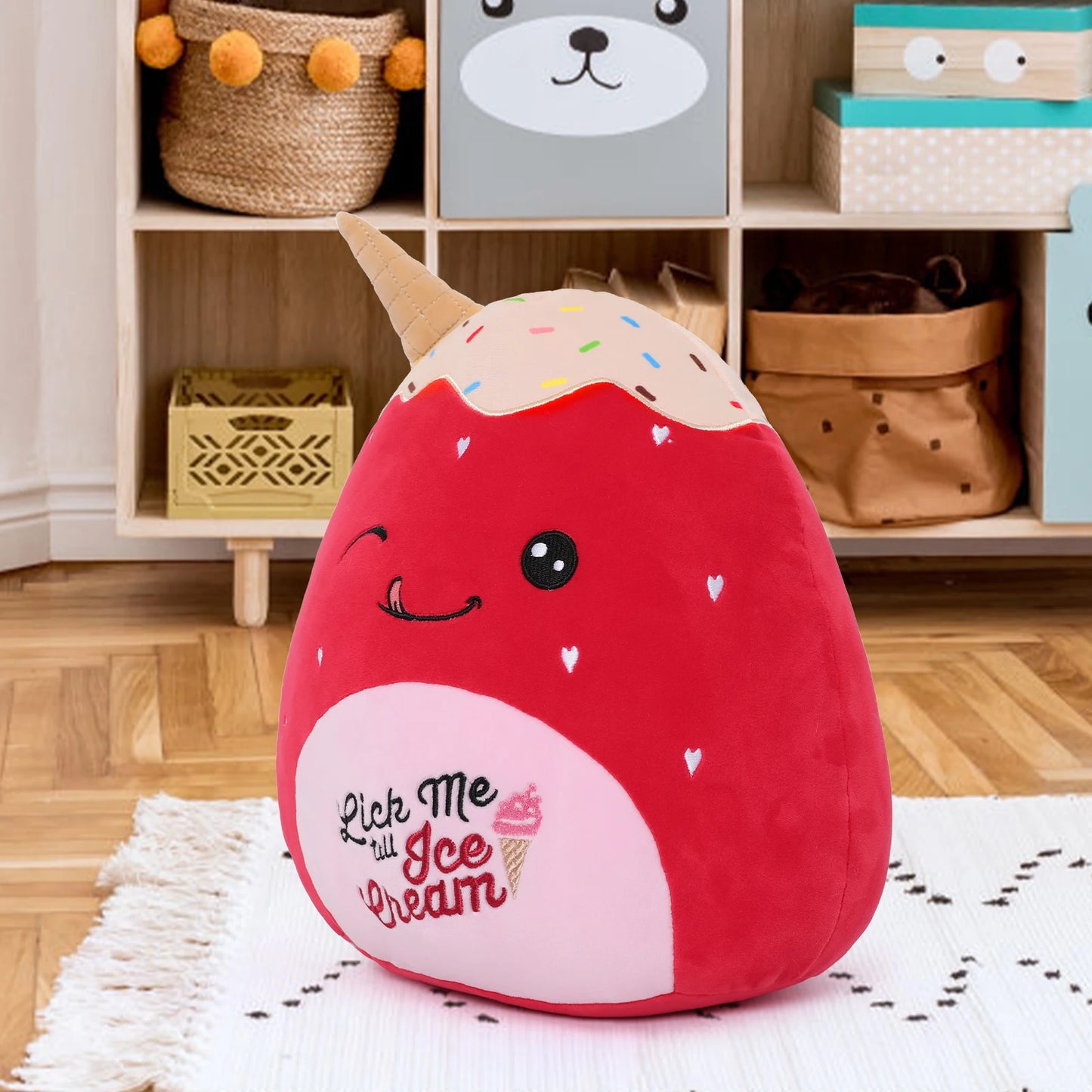 Tezituor Strawberry Ice Cream Plush Toy 12inch Soft Strawberry Stuffed Animal Plush Pillow Squishy Doll Hugging Pillow for Kids