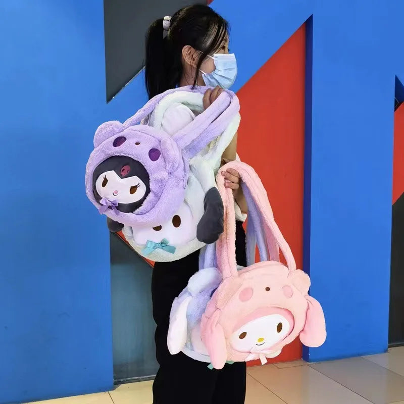 Sanrio Plush Cinnamoroll Melody Kuromi Women Tote Handbags Shoulder Bags Fashion Female Messenger Bags Purses Xmas Gifts