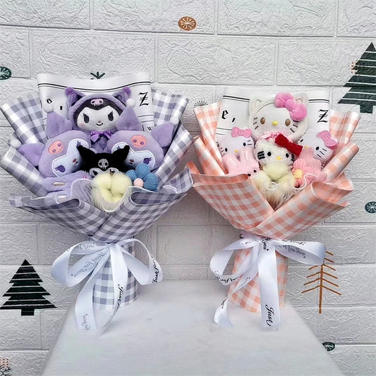 Sanrio Kuromi Plush Bouquet Hello Kitty Melody Cinnamoroll Anime Doll Toy Valentine's Day Christmas Graduation Girls Friend Gift