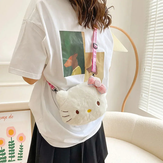 Women Girl Sanrio Hello Kitty Mini Shoulder Bag Kawaii Cartoon Messenger Plush Earphone Bag Girl Kids Cute Luxury Designer 2024