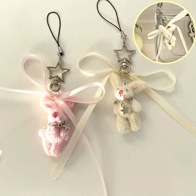 Cute Cartoon Bunny Keychain Simple Phone Chain Kawaii Plush Doll Pendant Sweet Fashion Backpack Decoration Accessories Gifts