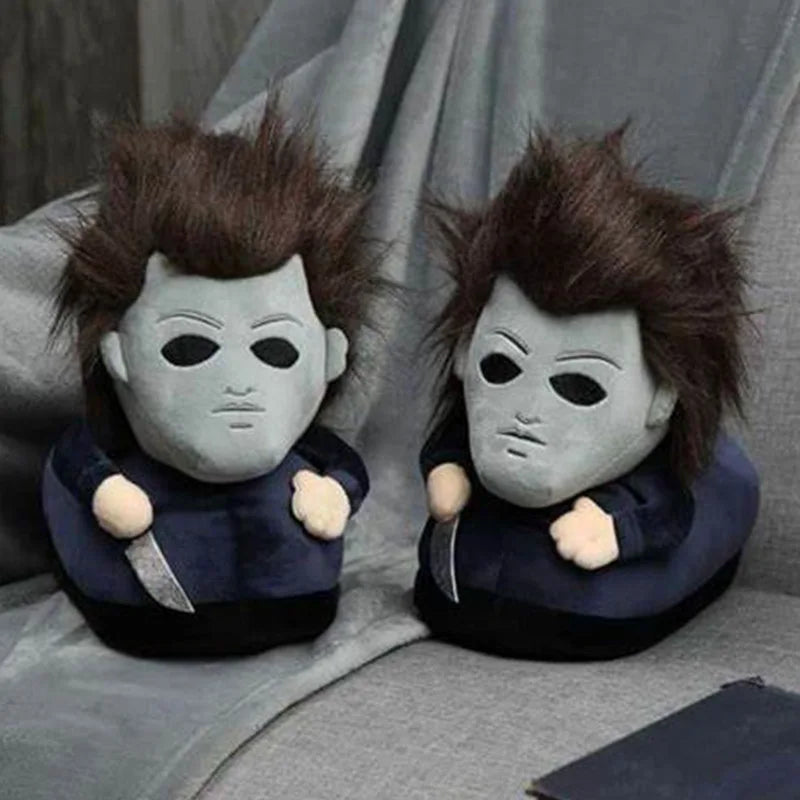 Cute Michael Myers Plush Dolls Halloween Horror Cartoon Cosplay Anime Plushie Soft Plush Slippers Birthday Gifts