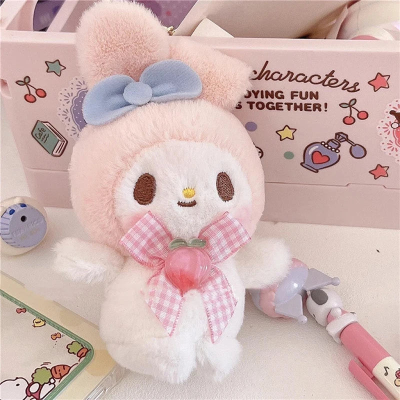 Kawaii Sanrio Plush Keychain Toy Hello Kitty My Melody Kuromi Cinnamoroll Cartoon Student Backpack Pendant Decoration Girl Gifts