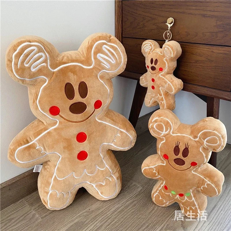 Disney Gingerbread Man Plushies Cute Stuffed Biscuit Mickey Minnie Plush Toy Bag Pendant Throw Pillow Sofa Home Decor Xmas Gifts