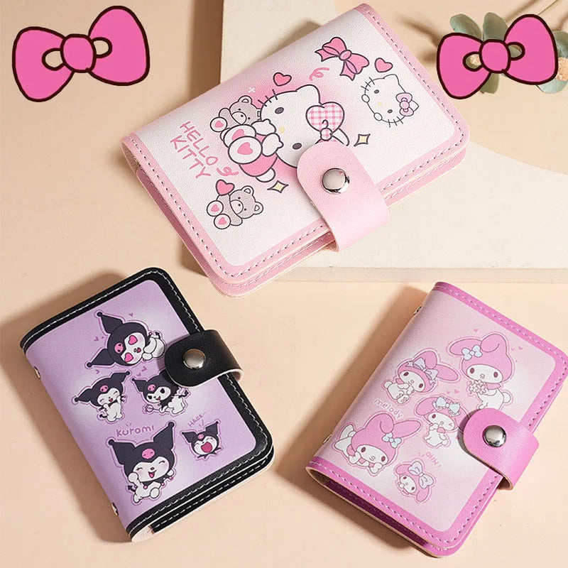 Kawaii Sanrio Wallet Bag Hello Kitty Bank Card Bag Id Credit Card Holder Cartoon Kuromi My Melody Cinnamoroll Bag Pu Mini Album