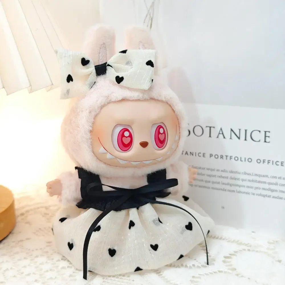 17cm Mini Plush Doll'S Clothes Outfit Accessories For Korea Kpop Exo Labubu Idol V1 V2 Love bow strap skirt set Clothing Gift