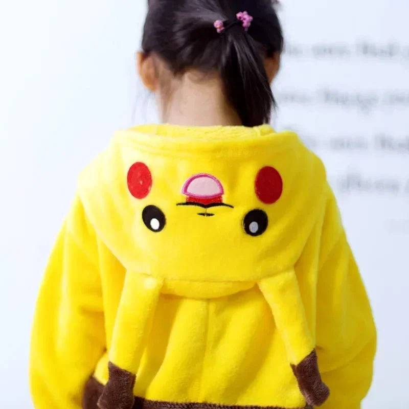 Pokemon Pikachu Warm Flannel Homewear Kids Autumn&Winter Soft Onesie Cosplay Animal Hoodie Pajamas Parent-Child Girls Sleepwear