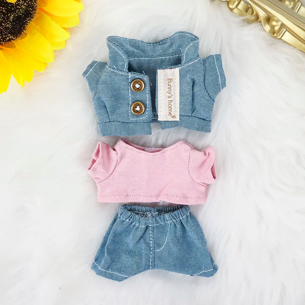 17cm Mini Plush Doll'S Clothes Outfit Accessories For Korea Kpop Exo Labubu Idol Floral skirt overalls suit Clothing Gift