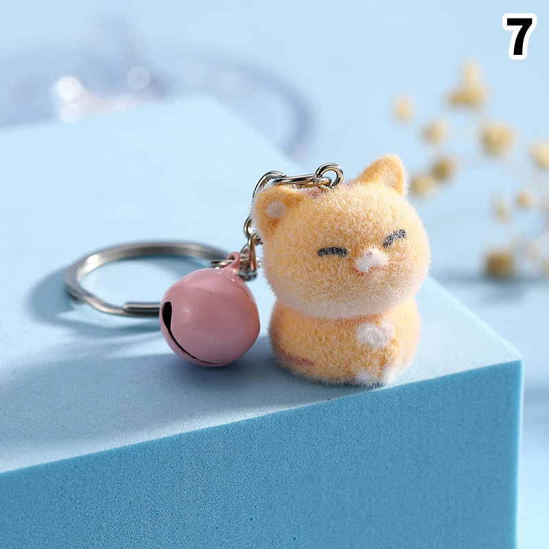 3D Flocking Polar Bear Keychain Cartoon Plush Animal Keyring Bag Pendant Car Key Holder Earphone Charm DIY Jewelry Accessor