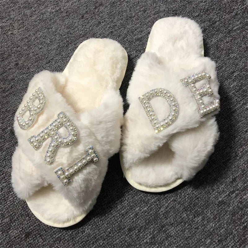 BRIDE/WIFEY Plush Slippers Bride Honeymoon Shower Shoes Creative Bridesmaid Romantic Gifts Wedding Supplies Wedding Photo Props