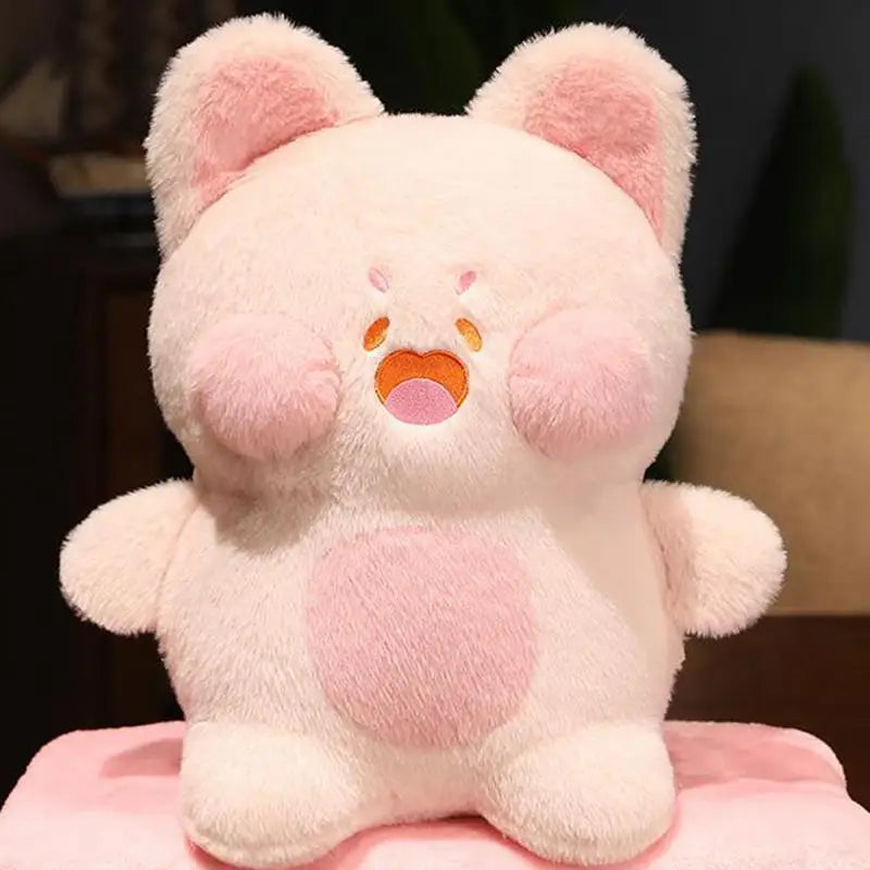 38CM INS Kawaii DuDu Cat Plush Doll Pillow With Blanket Fluffy Fox Stuffed Cartoon Soft Toys Kids Girls Birthday Xmas Gifts