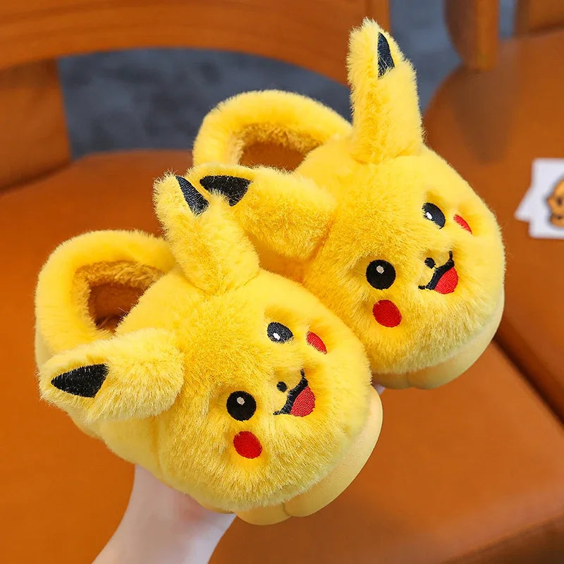 Cute Pikachu Autumn/Winter Cotton Slippers Cover Heel Cute Cartoon Flat Plush Slippers Autumn Anime Peripheral Christmas Gift