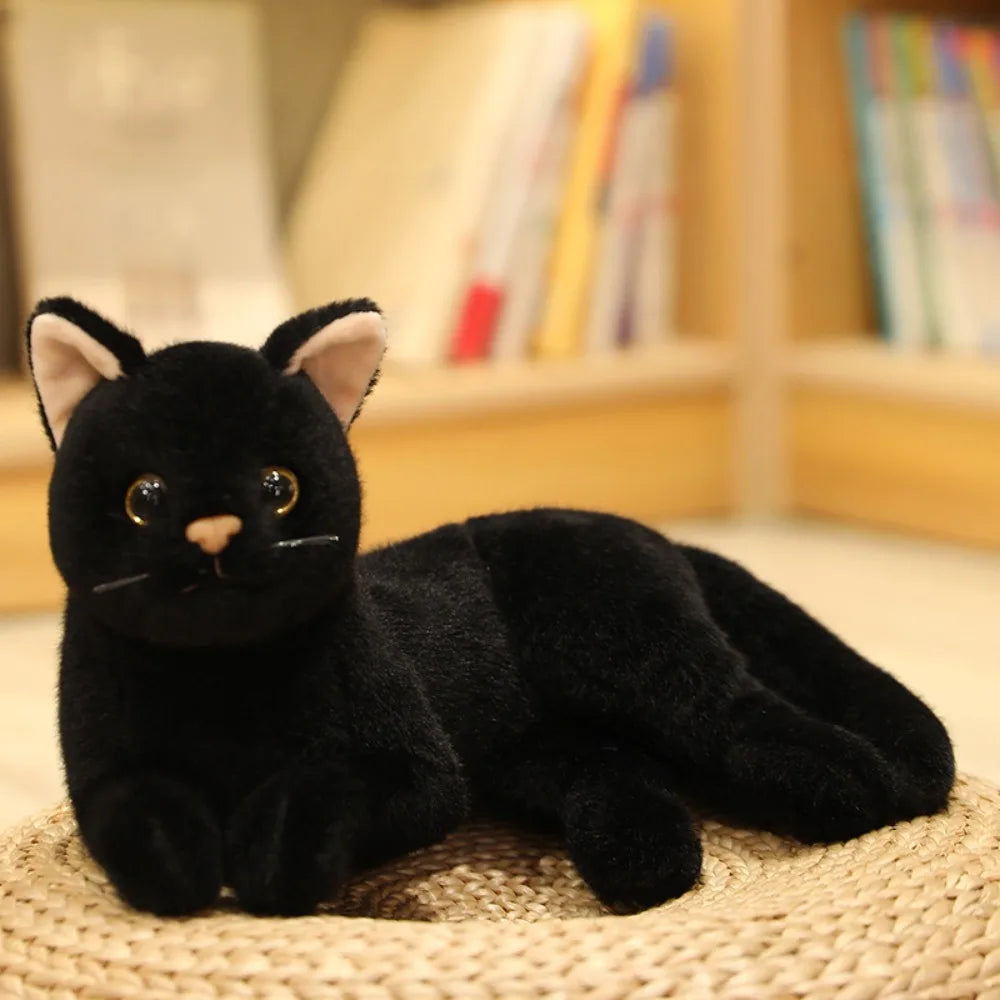 New Soft Black Cat Plush Toy Fluffy Lifelike Cat Plush Doll Stuffed Animals Creative Plush Kittens Birthday Christmas Party Gift