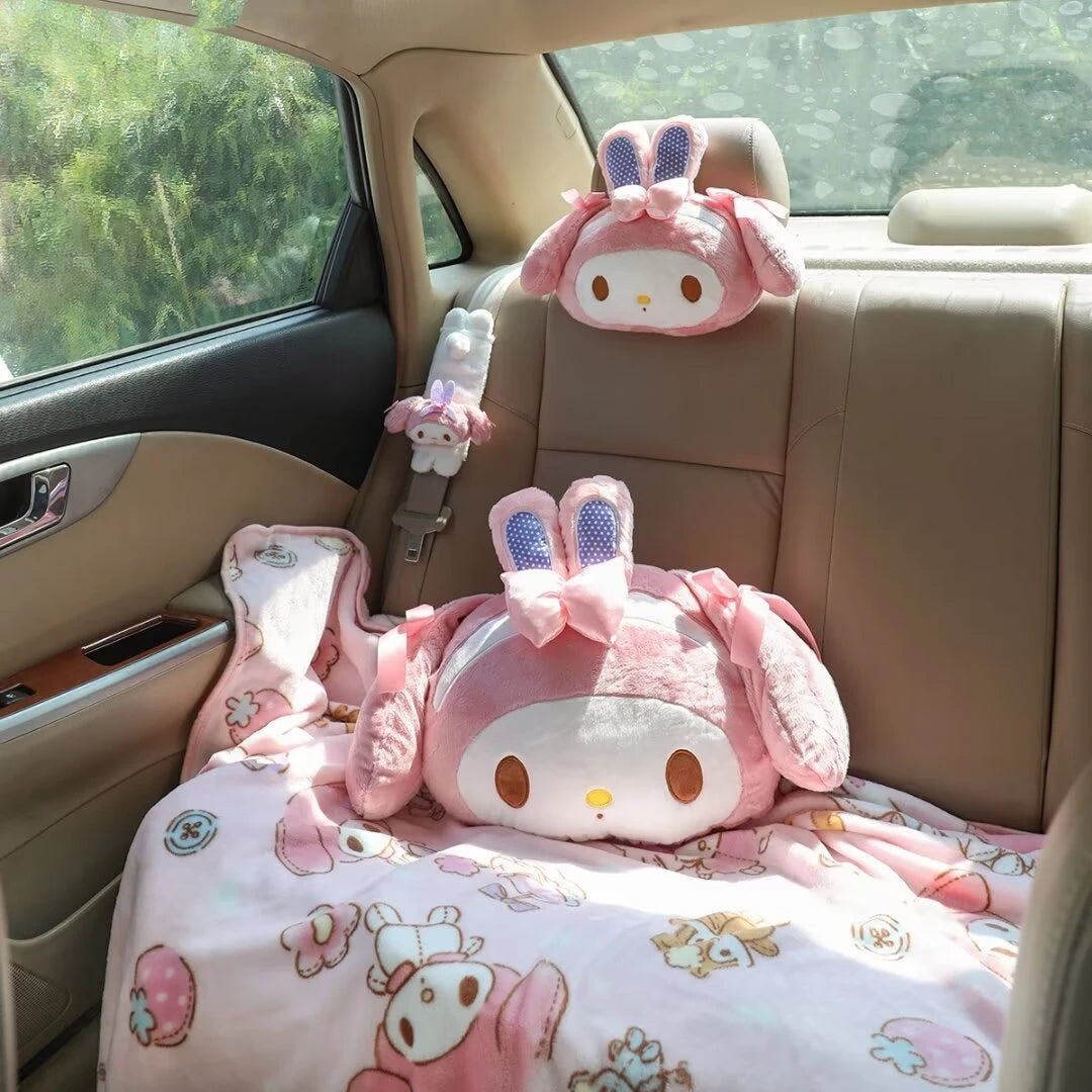 Sanrio My Melody Headrest Hello Kitty Cushion Car Seat Belt Cover Cartoon My Sweet Piano Plush Pillow Kawaii Car Decor Girl Gift