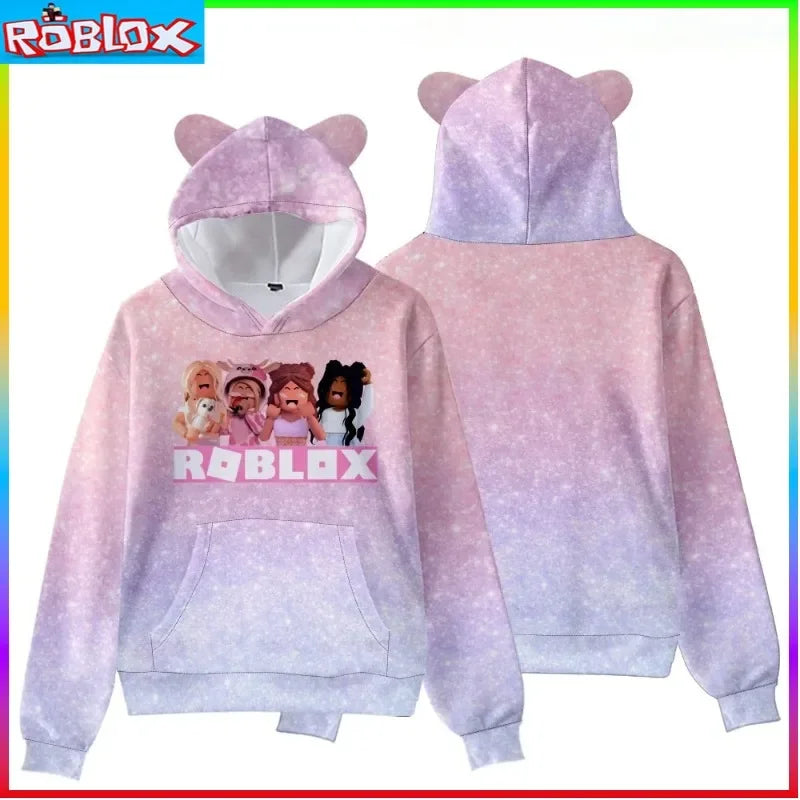 ROBLOX Children's Clothing Cat Ear Hooded Digital Printed Hooded Sweatshirt for Children Tiny Cottons Kids Winter 2024 Fantasy