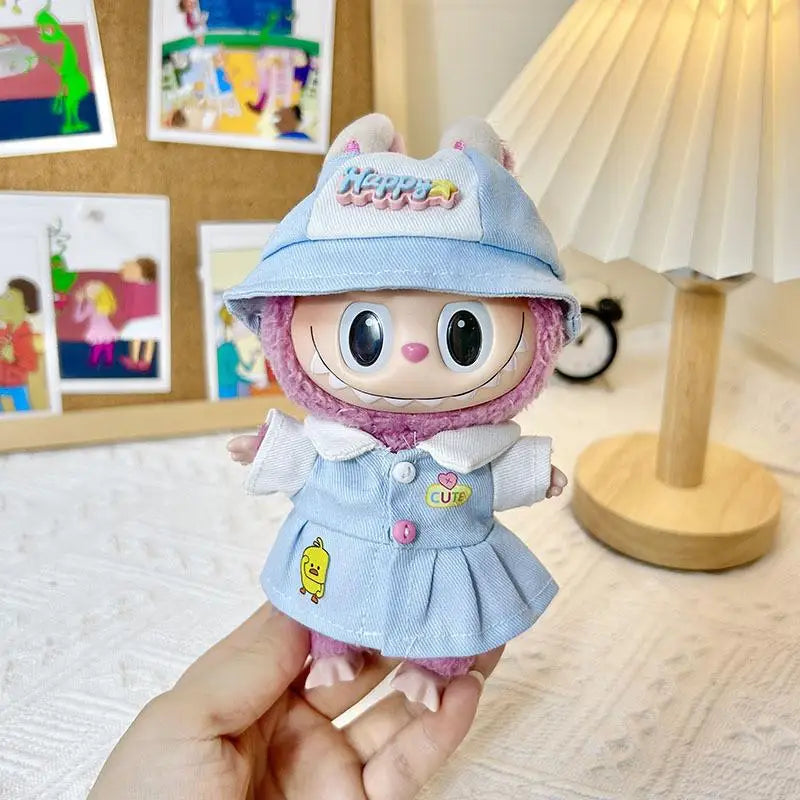 17cm Mini Plush Doll'S Clothes Outfit Accessories for Labubu Clothes Time to chill doll clothes