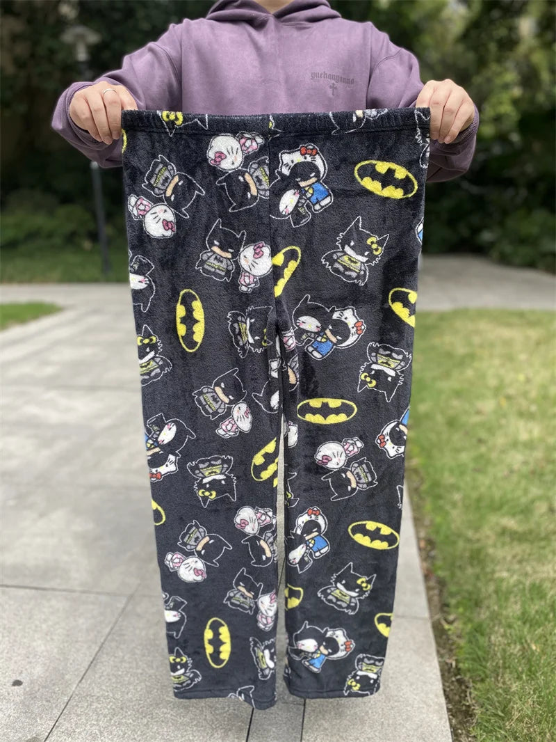 2024 Sanrio Y2k Autumn Hellokitty Batman Pajama Pants Cartoon Hip Hop Ladies Warm Casual Plush Xmas Style Flannel Cute Pants