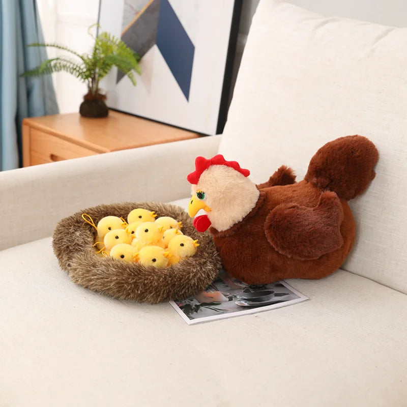 1 Set Realistic Chick Family Plush Toys Chicken Mother Chick Baby Plush Dolls Simulation Hen With Nest Stuffed Animals Kids Gift