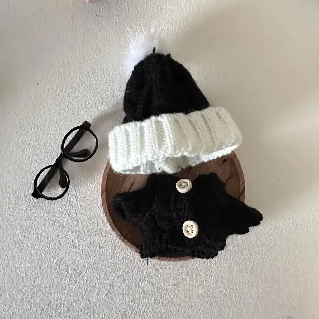 For 17Cm labubu baby clothes vinyl outfit pendant macaron sit party black hairball hat set for labubu black set