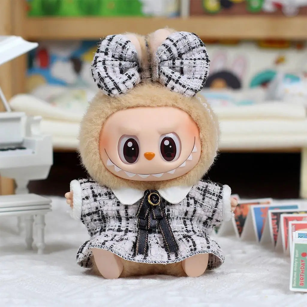 For 15CM Labubu V2 cloth baby clothes outfit vinyl pendant labubu sitting party doll clothes for labubu decortaion