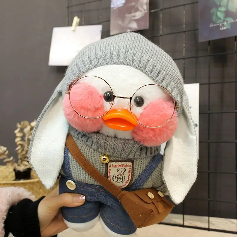 30cm Cute Cafe White Duck Stuffed Plush Animals Toy Wear Glasses And Clothes Soft Doll Girl Birthday Creative Gift For Children