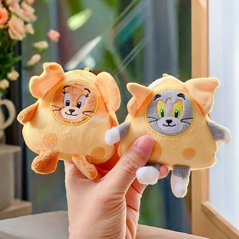 Cartoon Tom And Jerry Plush Key Ring Childhood Classics Anime Figure Cheese Cat Pendant Stuffed Keychain Soft Doll Toys Kid Gift