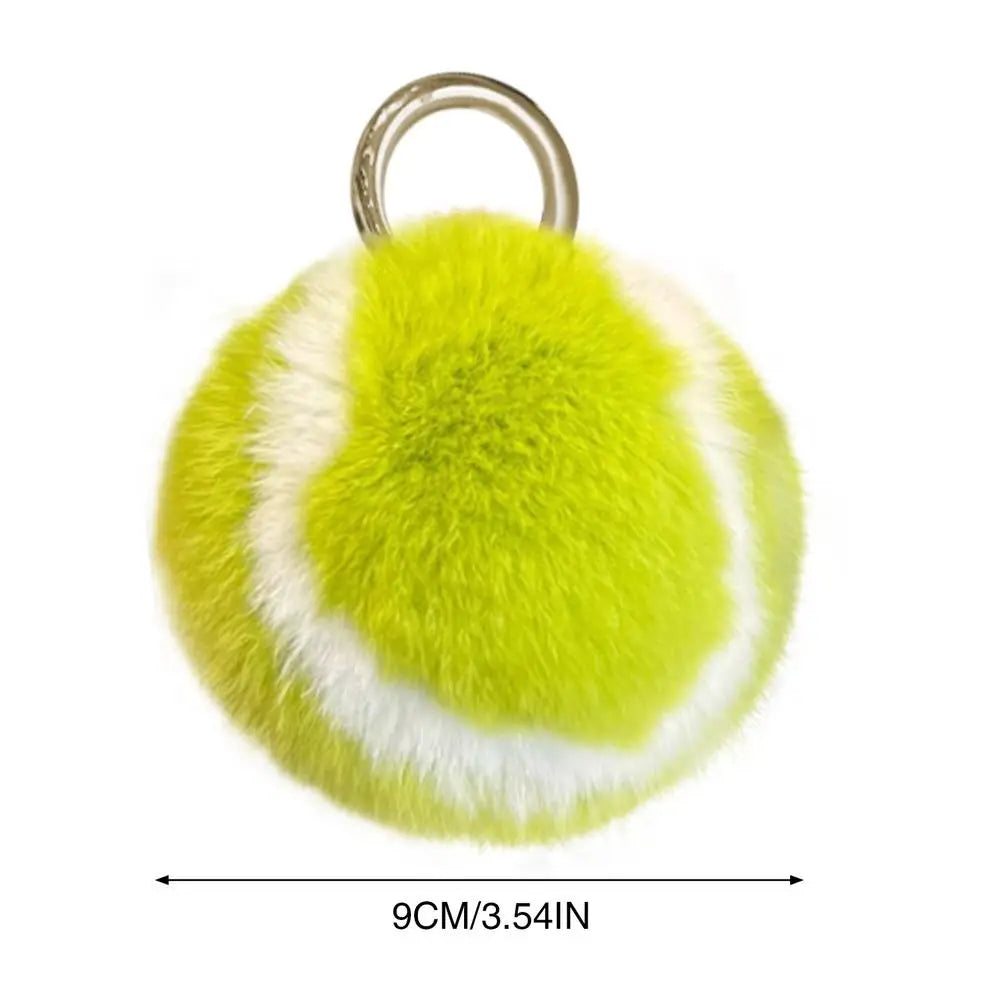 Tennis Ball Key Chain with Metal Ring Stress Relief Round Squeeze Ball Plush Toy DIY Mini Keychain Pendant Backpack Ornaments