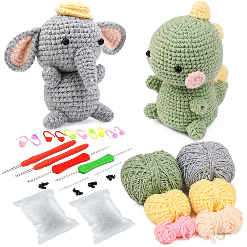 KRABALL DIY Crochet Animal Kit With Hand Knitting Yarn Needles Plush Doll Easy for Starter Includes Enough Yarn Hook Accessories