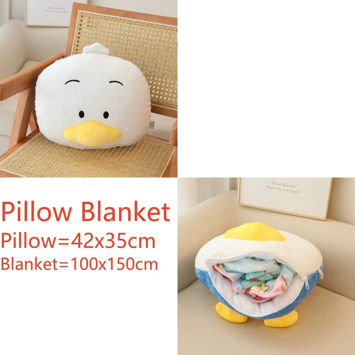 Saniro Cute Pekkle Duck Plush Toy Duck Plushies Kawaii Doll Pillow Blanket Soft Cuddly Stuffed Cartoon Xmas Gifts Girl