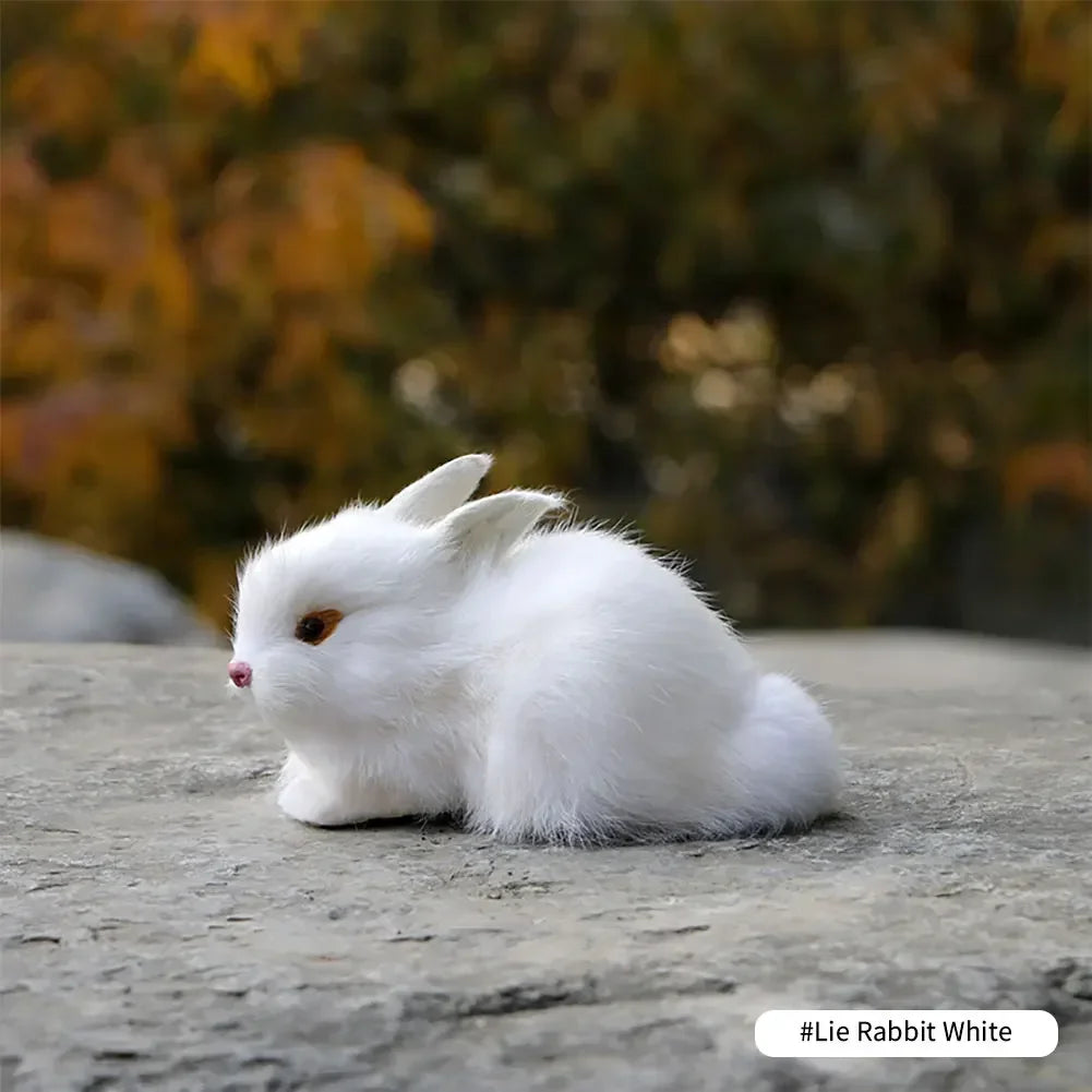 Simulation Rabbit Model Ornament Plush Squatting Animal Easter Bunny Figure Miniatures Birthday Kid Gift Home Decoration Crafts