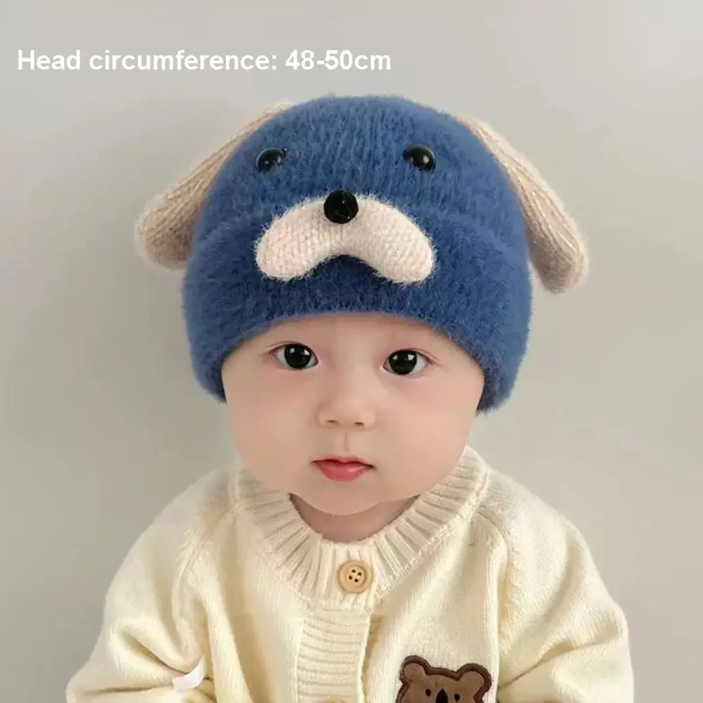 New Wool Baby Hat Knitted Plush Bonnet 0-2 Years Soft Pullover Hat