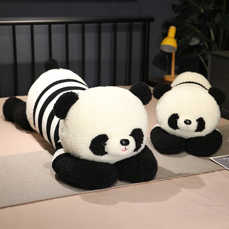 Kawaii Giant Panda Wearing Clothes Doll Plush Toy Cartoon Zoo Animal Lying Panda Plushie Peluche Huggable Kids Comforting Gift