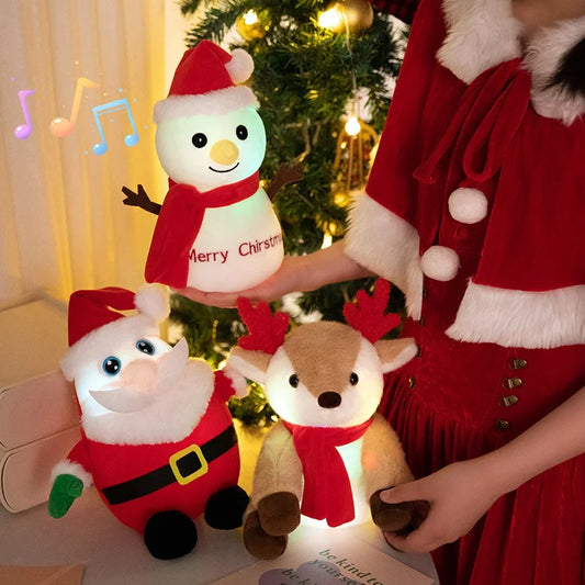 1pc Creative Christmas Luminous Santa Claus Elk Snowman Plush Stuffed Toys Lovely Sing Christmas Music Doll Happy New Year Gift