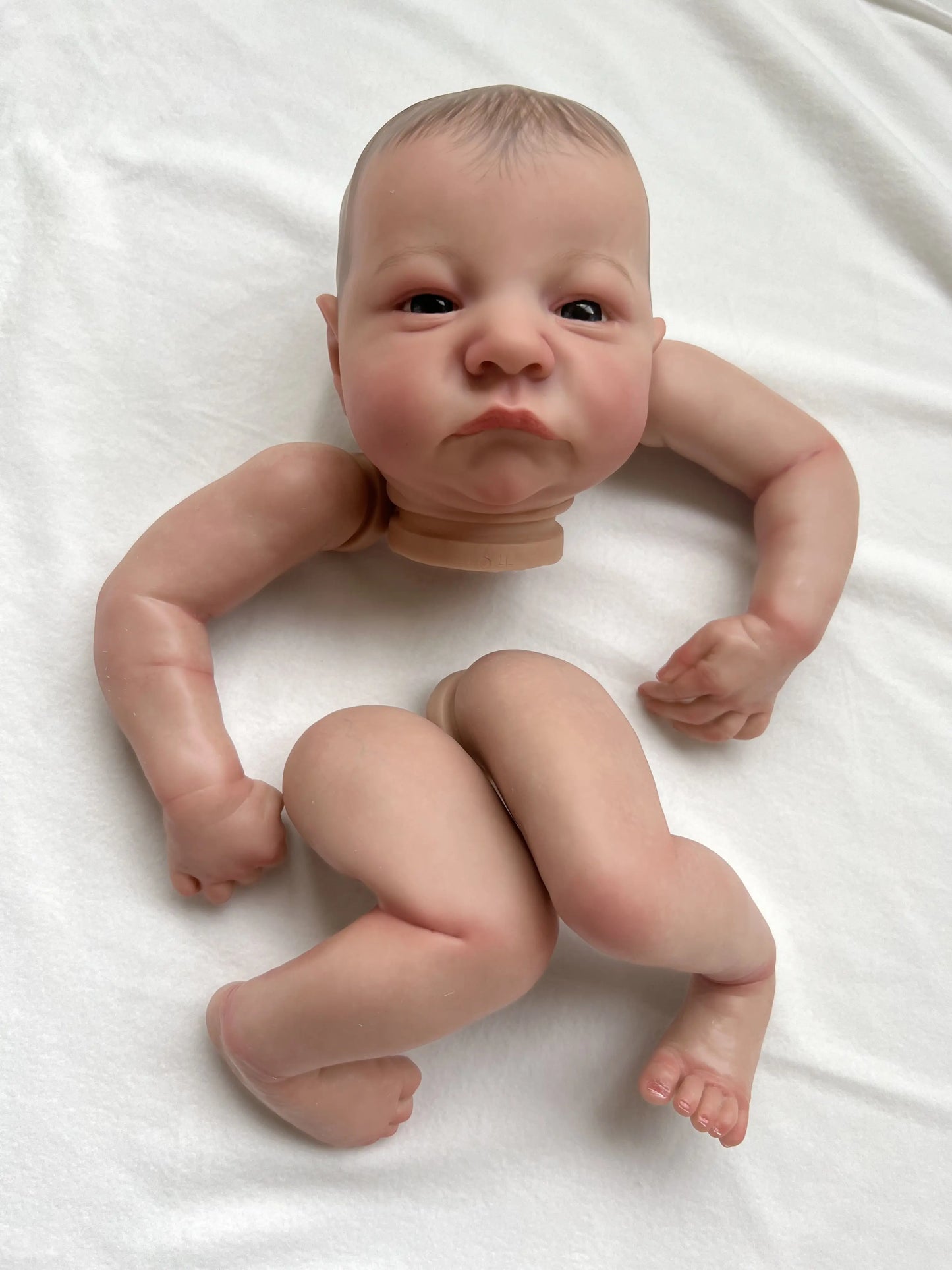 NPK 19inch Already Painted Reborn Doll Parts Levi Awake Lifelike Baby 3D Painting with Visible Veins  Cloth Body Included