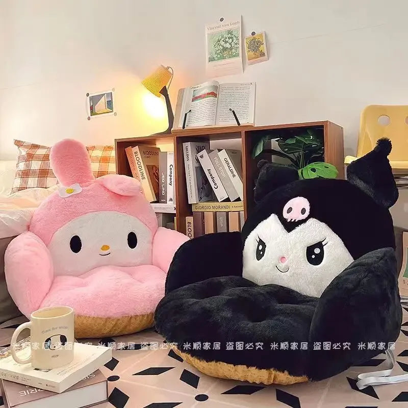 Aoger Big Size Cute Cinnamoroll Plush Half Surrounded Black Kuromi Cushion Backrest Dormitory Office Non-Slip Chair Cushion