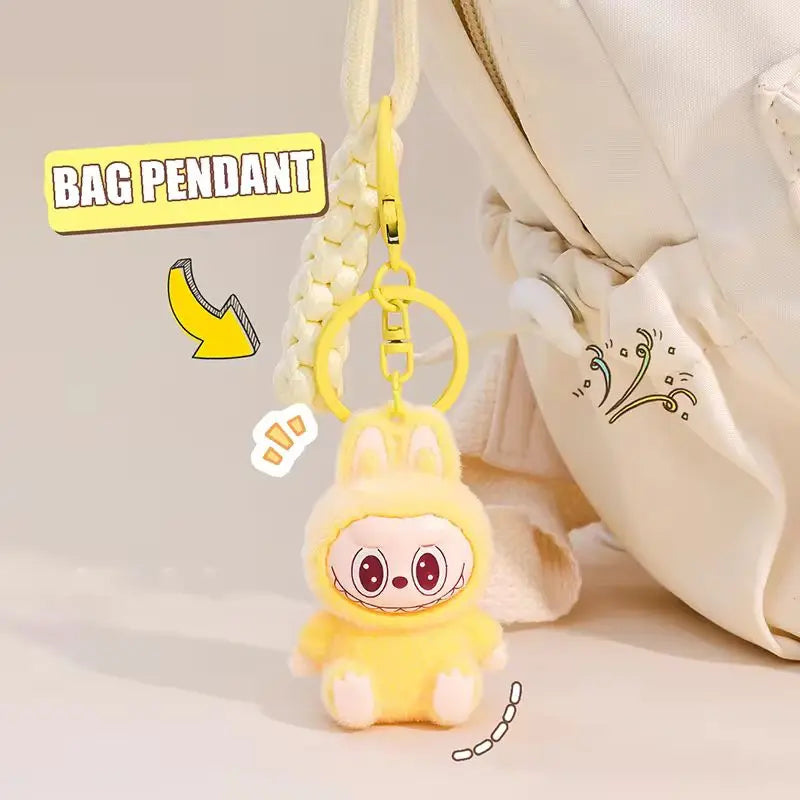 New Labubu Keychain Cartoon Labubu Backpack Pendant Decorative Car Keychain Model Doll School Bag Charm Cute Keyring Festivals