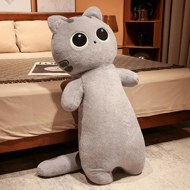 1PC Long Giant Cute Cats Plush Toy Cylidrical Animal Bolster Pillow Cat Stuffed Plushie Children Sleeping Friend Xmas Gift