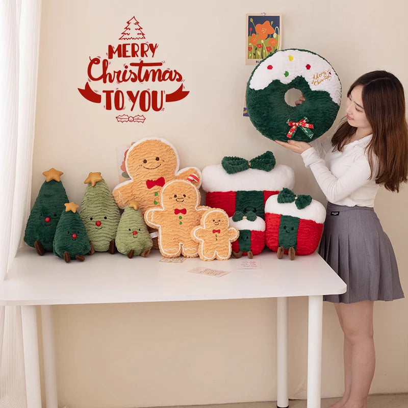 Kawaii Hot High Quality Christmas Plush Dolls Pillow Christmas Tree Gingerbread Man Gift box Wreath Plush Toys For Girls Present