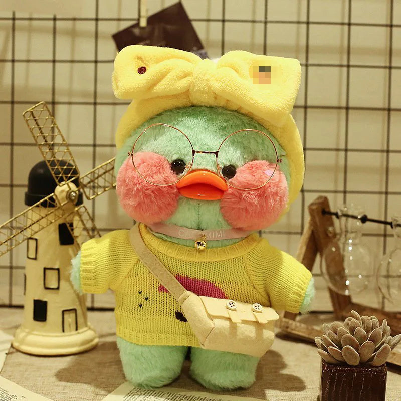 30cm Cute Cafe Green Duck Stuffed Plush Animals Toy Wear Glasses And Clothes Soft Doll Girl Birthday Creative Gift For Children