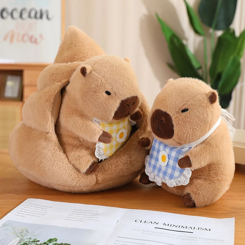 Capybara Series Plush Toy Fun Cosplay Strawberry Turtle Poop Hamburger Bun Lotus TV Series 1988 Fruit Food Decor Stuffed Animal