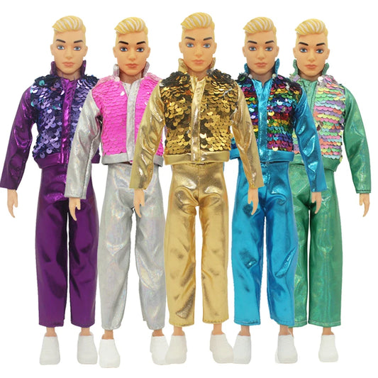 Ken Doll Clothes Gold Sequin Leather Jacket Daily Suit Casual Wear Boyfriend Ken Clothes 1/6 Doll Cloth 30cm Doll Accessories