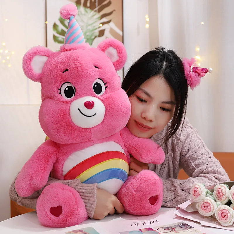 38CM MINISO Disney Carebear Colorful Plush Toy Rainbow Bear  Sleeping Doll Rag Doll Comfort Bear Pillow Companion Birthday Gift