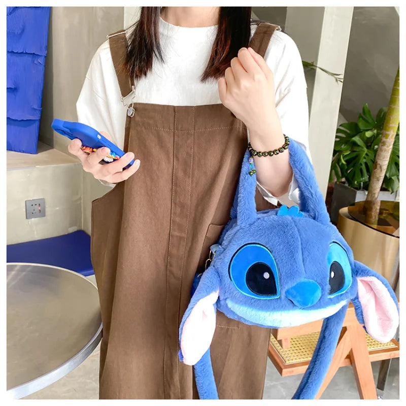 Disney New Lilo & Stitch  Toys Kawaii Plush Messenger Bag Girl Handbag Anime Stuffed Toys Children Cartoon Plushie Soft Bag