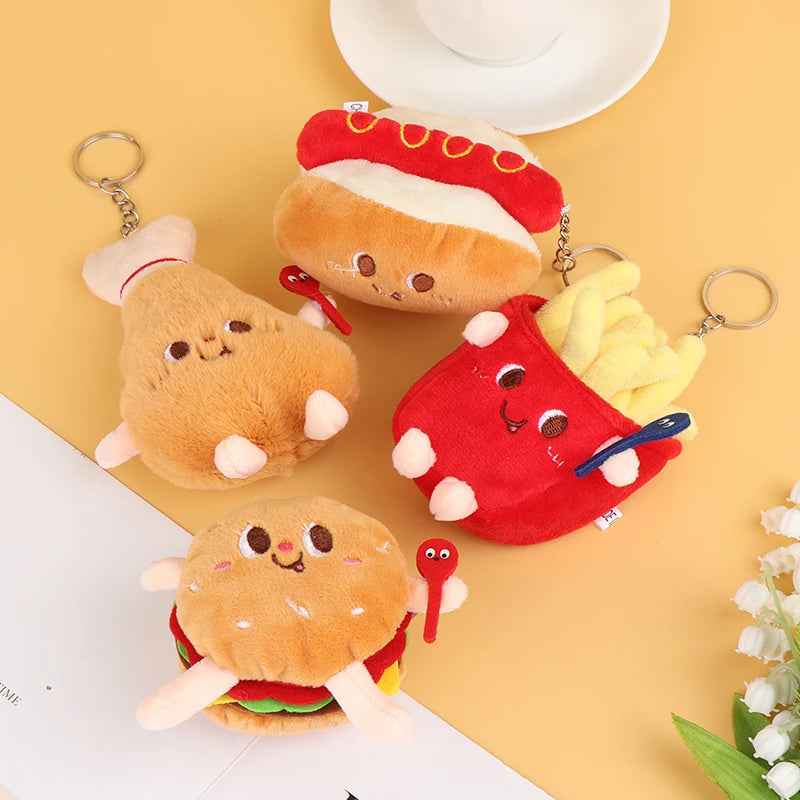 1Pc Food Plush Keychain Hamburger Hot Dog French Fries Doll Soft Stuffed Plush Pendant Kid Gifts Toys